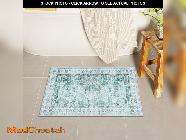 Lot 74-12608639 - Uphome Boho Bathroom Rugs, Distressed Farmhouse Sage Green Bath Mat, Comfy Velvet Small Bath Rugs No...