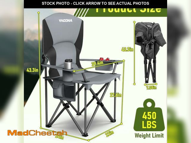 Lot 74-14351444 - Yacona Folding Camping Chairs, Outdoor Beach Chairs for Adults with Cup Holders, 450lbs Capacity, 1 ...