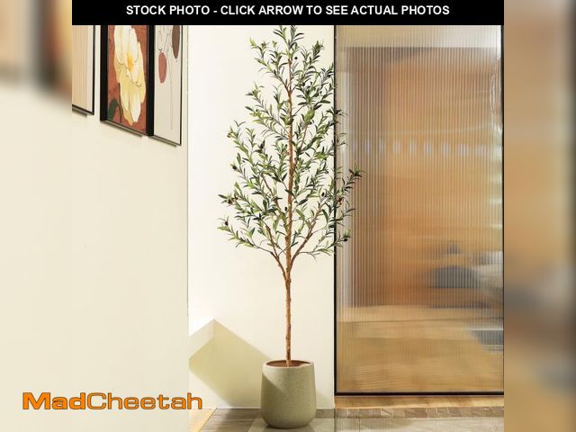 Lot 74-12513513 - DR.Planzen 7ft Artificial Olive Tree Indoor, Tall Faux Olive Tree, Artificial Plants with Natural Wo...
