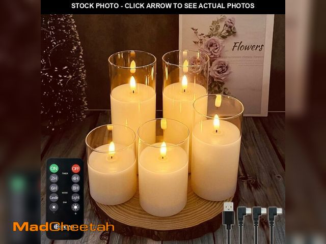 Lot 74-13545172 - LEDHOLYT Rechargeable Flameless Candle, Flashing LED Pillar Real Wax Candle with Remote Control and ...