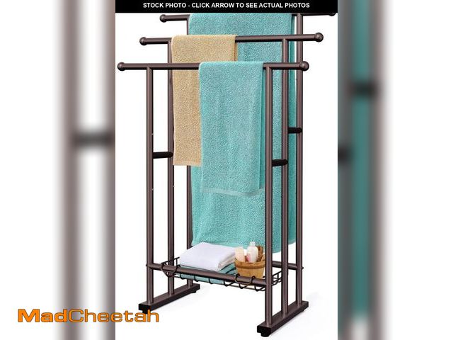 Lot 74-11552143 - Kayfia 40" Tall Standing Towel Racks for Bathroom, 3 Tier Towel Rack Stand with Storage Basket, Blan...