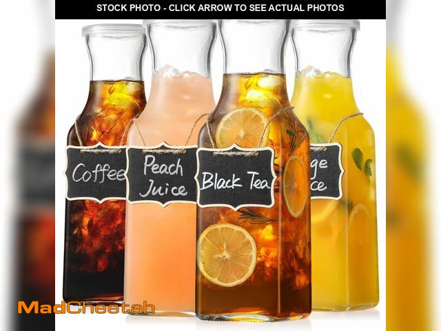 Lot 74-14339406 - Set of 4 Square Glass Carafe with Lid, 1 Liter Clear Glass Pitcher, Beverage Serveware Carafe for Mi...