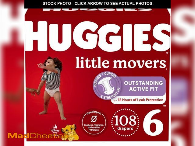 Lot 74-13040319 - Huggies Size 6 Diapers, Little Movers Baby Diapers, Size 6 (35+ lbs), 108 Count (2 Packs of 54), Pac...