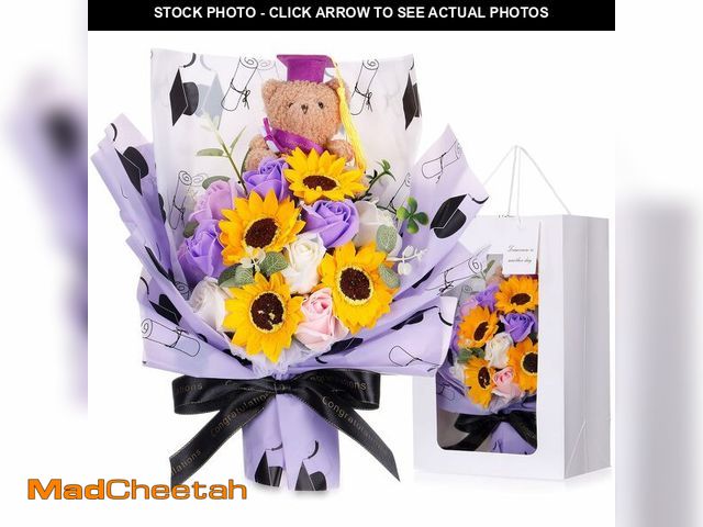 Lot 74-14155189 - Yinder Class of 2026 Graduation Bear Bouquet 13.8" Scented Soap Rose and Sunflower Bouquet with Mini...