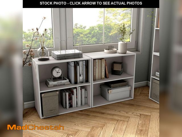 Lot 74-12746559 - Furniture of America Quincy 23.7 in. Tall Stackable Greige Engineered Wood 2-Shelf Modern Modular Bo...