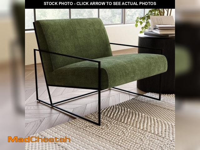 Lot 74-12492928 - Poly and Bark Bo Distressed Green Velvet Lounge Chair with Arms - UNUSED