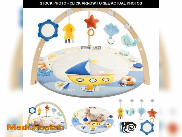 Lot 74-14057321 - BG-BABYGO Baby Play Gym Activity Mat, 5 Developmental Zones Wooden Tummy Time Mat with 7 Detachable ...