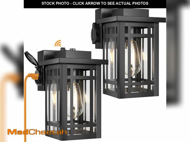 Lot 74-14205308 - 2-Pack Outdoor Porch Lights with Outlet,Dusk to Dawn Motion Modern Outdoor Wall Lights Exterior Ligh...
