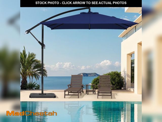 Lot 74-12487103 - JUSTLET 8 x 8 ft Outdoor Square Hanging Offset Cantilever Umbrella for Garden, Base Included, Navy -...