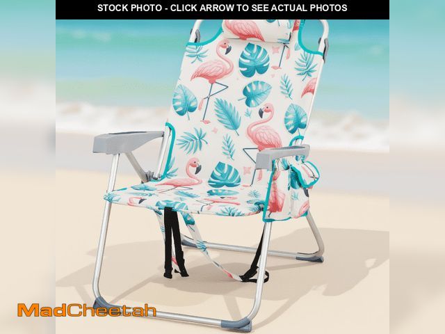 Lot 74-14368933 - 1-Pack Folding Beach Chair with Flamingo Pattern, Adjustable 5-Position Reclining , Aluminum Frame, ...