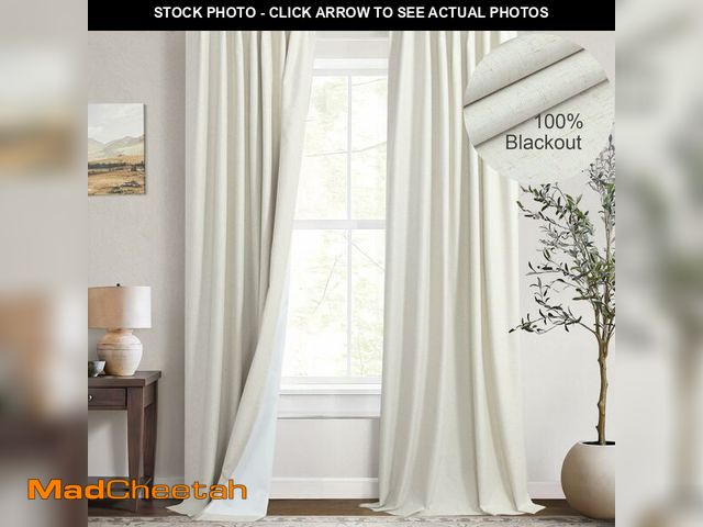 Lot 74-13567902 - *SEE PICS FOR COLOR* Cream Linen Blend Blackout Curtains 84 Inch Long 2 Panel Back Tab Thermal Insul...