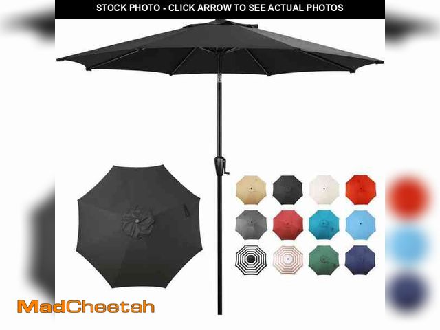 Lot 74-14115520 - Sun-Ray 9 ft. Round 8-Rib Steel Market Patio Umbrella in Black - UNUSED