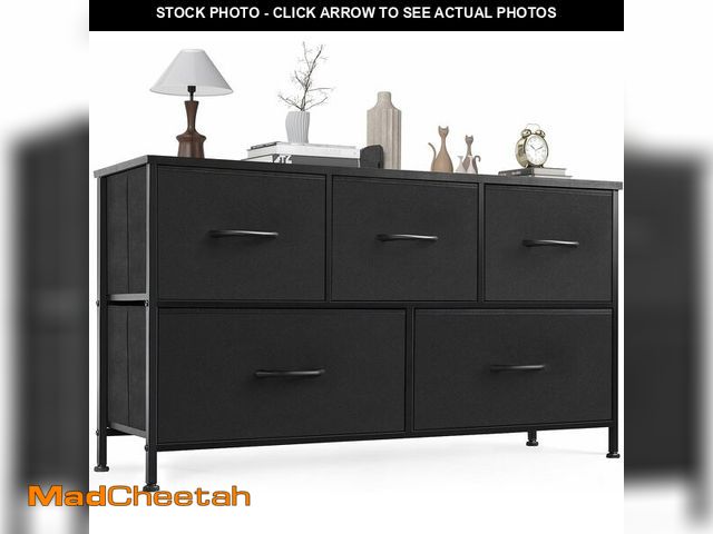 Lot 74-12544284 - OLIXIS Dresser for Bedroom, 5 Storage Fabric Drawers, Metal Frame and Wooden Top, Tall Storage Drawe...