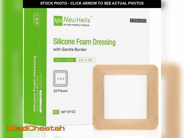 Lot 74-14300186 - NeuHeils Silicone Foam Dressing with Gentle Border 4''x4'' for Bed Sore Leg Ulcer 20 Pack, High Abso...