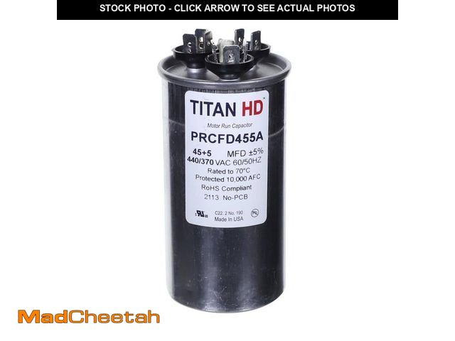 Lot 74-14369085 - TITAN HD 45 Plus 5 MFD, 440-Volt/370-Volt Dual Voltage Round Run Capacitor - UNUSED