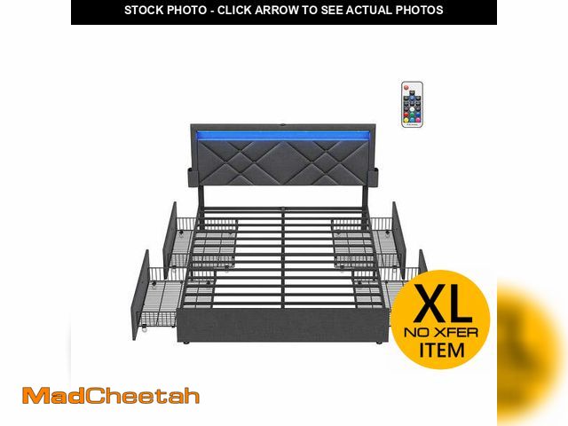 Lot 74-13560464 - VASAGLE LED Bed Frame Twin Size, Queen Bed with Headboard and 4 Drawers, 1 USB Port and 1 Type C Por...