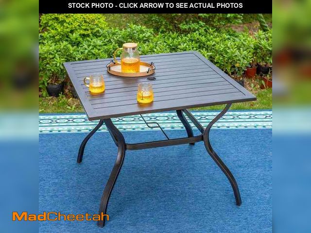 Lot 74-12746708 - PHI VILLA Black Slat Square Metal 1.57 in. Patio Outdoor Dining Table with Umbrella Hole - UNUSED