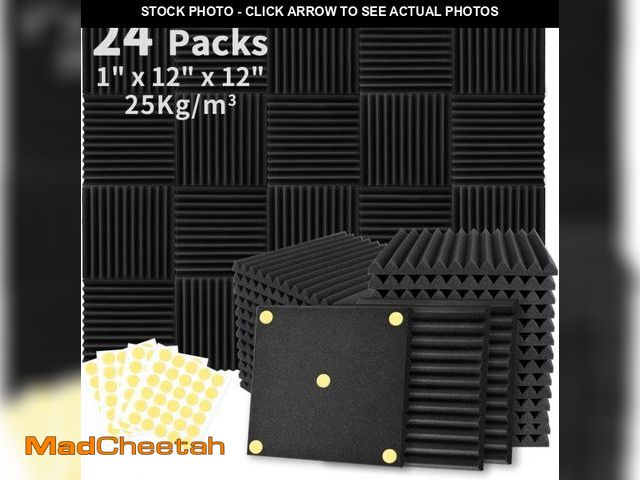 Lot 74-12326372 - Focusound 24 Pack Acoustic Foam Panels 1" x 12" x 12" Sound Proof Foam Panles Soundproofing Noise Ca...