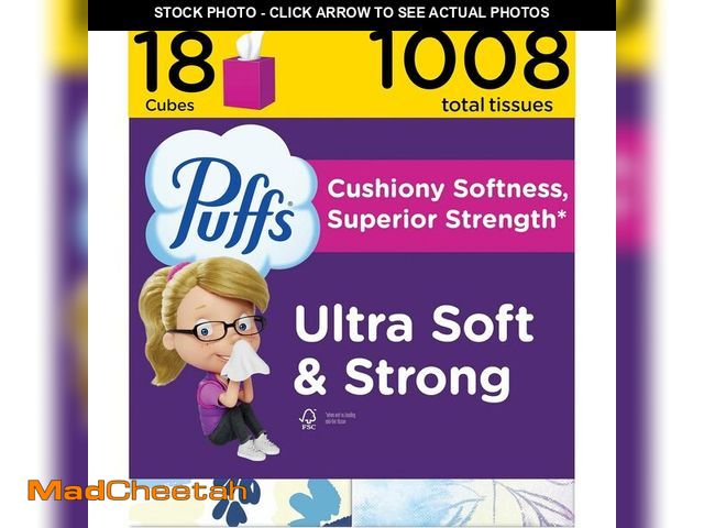 Lot 74-14349675 - Puffs Facial Tissue Ultra Soft Non-Lotion, 18 Cube Boxes, 56 Facial Tissues per Box, Allergies and C...