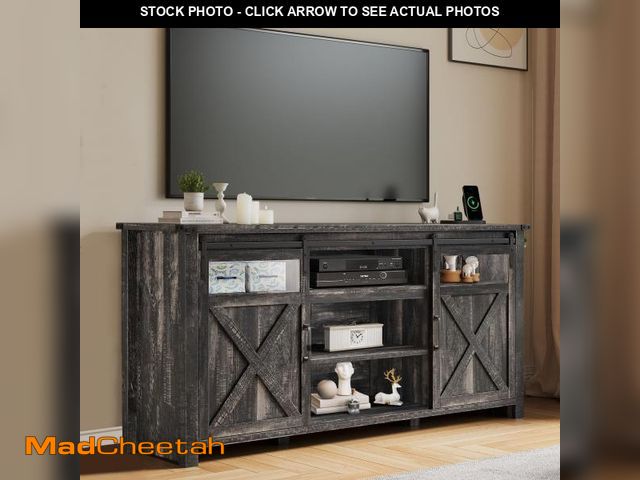 Lot 74-12388209 - YITAHOME Farmhouse TV Stands for 75 Inch TV with Power Outlets, Entertainment Center with Sliding Ba...