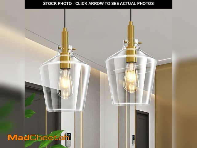 Lot 74-14282844 - Vaziden Modern Glass Pendant Lighting for Kitchen Island 2 Pack, Farmhouse Gold Pendant Light Fixtur...