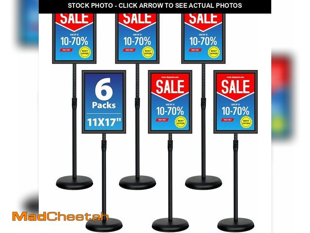 Lot 74-13710750 - VAIIGO 6Packs 11x17 Inch Adjustable Pedestal Poster Sign Stand, Heavy Duty Floor Standing Sign Holde...