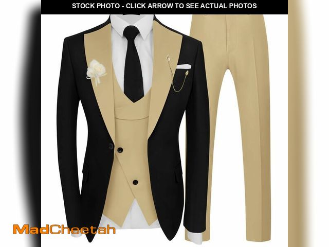 Lot 74-14273993 - Wangyue Men's Champagne Tuxedo 3 Piece Slim Fit Suits for Men Double Breasted Tuxedos Champagne Wedd...