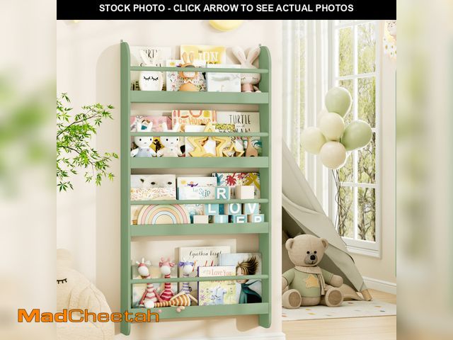 Lot 74-14371145 - Homfa 4-Tier Wall Bookshelf, 43.7"H Wall Mounted Kids Bookshelf, Book Storage Rack for Kids Room, Gr...