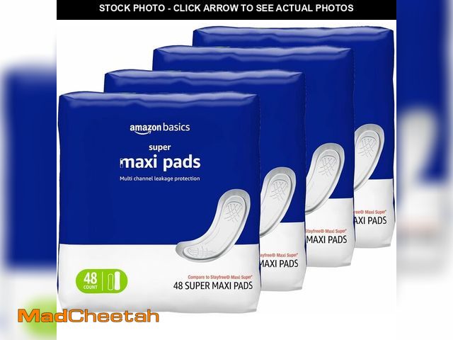 Lot 74-14067103 - Basics Maxi Pads for Periods- Thick, Super Absorbency, Unscented, 192 Count, (4 Packs of 48) - UNUSE...