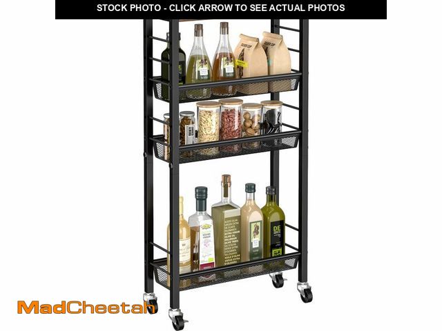 Lot 74-14064654 - Slim Rolling Cart, 4-Tier Narrow Kitchen Storage Cart, Slim Utility Cart on Wheel, Skinny Bathroom s...