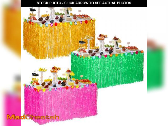 Lot 74-12302498 - 3 Pieces Hawaiian Table Skirt Tropical Luau Grass Table Skirt 9 Feet Raffia Style Fringe Party Decor...