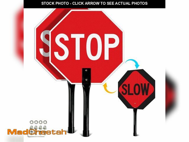 Lot 74-14272913 - T&amp;R (2 Pack) Stop Slow Sign with Handle, 13 x 13 Inches Double Sided Stop/Slow Traffic Sign, Rus...