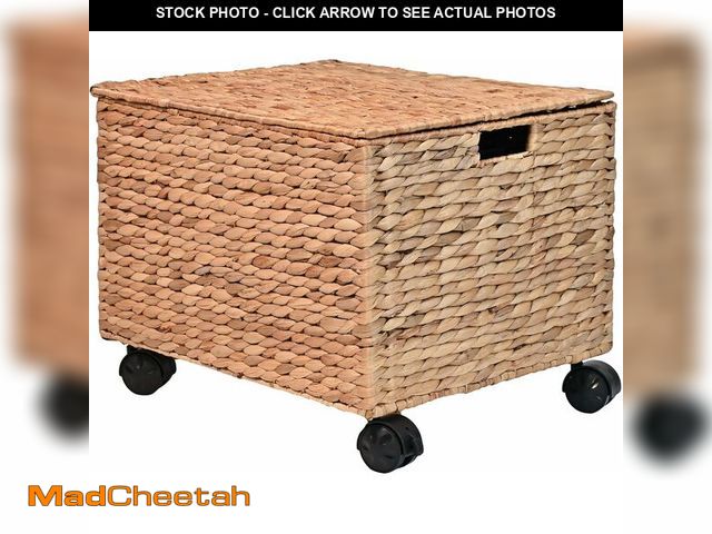 Lot 74-12760179 - happimess BSK2005A Ashton 18.11" Classic Farmhouse Handwoven Hyacinth Rolling Filing Basket with Lid...