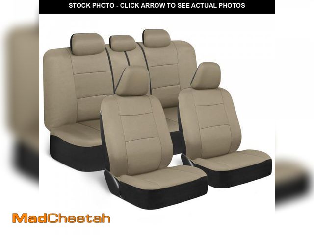 Lot 74-12213519 - BDK OS-309-AB Tan Trim Black Car Seat Covers Full 9 Piece Set, Sleek &amp; Stylish, Split Option Ben...