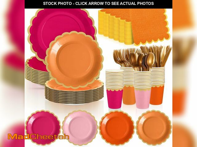 Lot 74-14211298 - Mimorou 338 Pcs Pink and Orange Plates and Napkins Party Supplies for Guests Hot Pink Orange Tablewa...