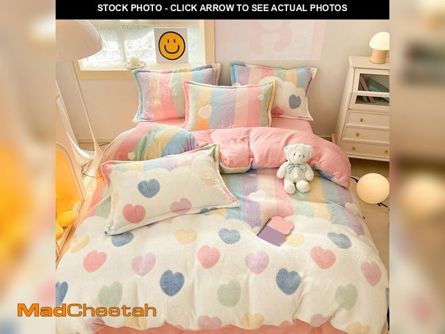 Lot 74-14299958 - MorroMorn Pink Duvet Cover Queen, Rainbow Bedding Sets, Fluffy Comforter Covers Set, Down Alternativ...