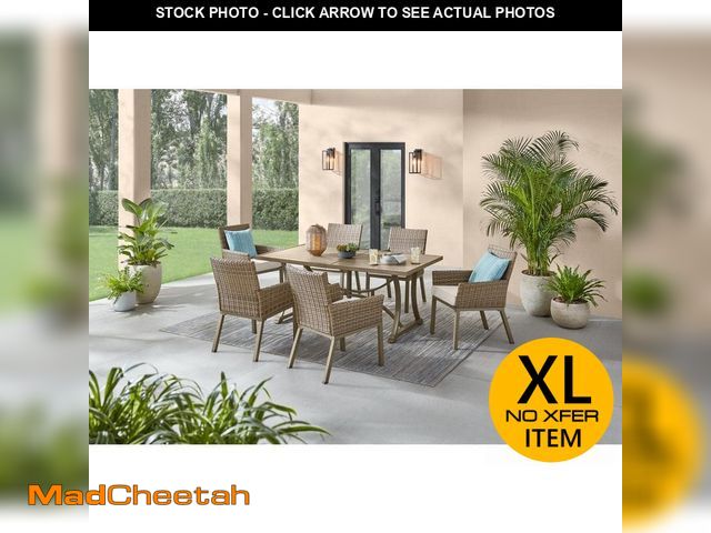 Lot 74-13058045 - Hampton Bay Holly Cove 6-Piece Wicker Rectangular Outdoor Dining Set with CushionGuard Almond Cushio...