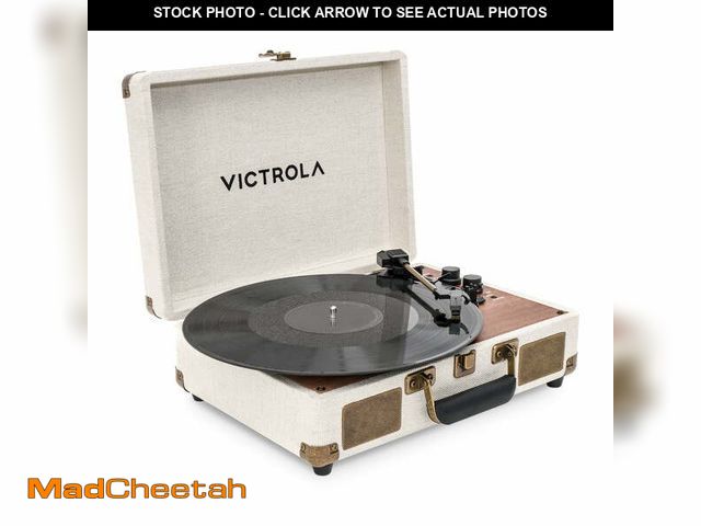 Lot 74-12857743 - Victrola Venture Bluetooth Portable Mid-Century Modern Suitcase Record Player with 3-Speed Turntable...