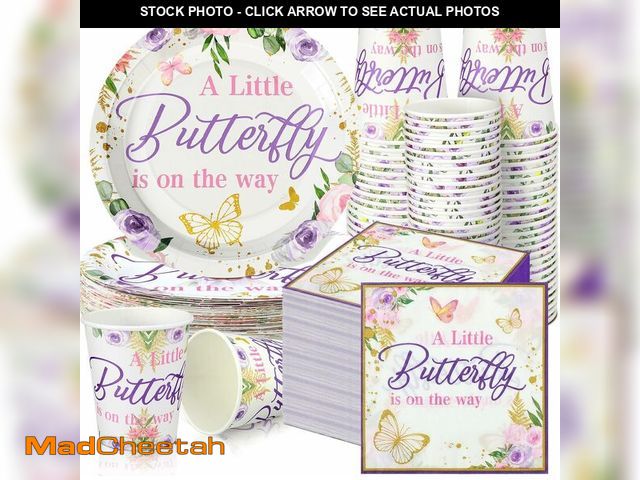 Lot 74-12327508 - Hushee 200 Pcs Butterfly Baby Shower Paper Plates Napkins Cups Girl Shower Party Supplies Tableware ...