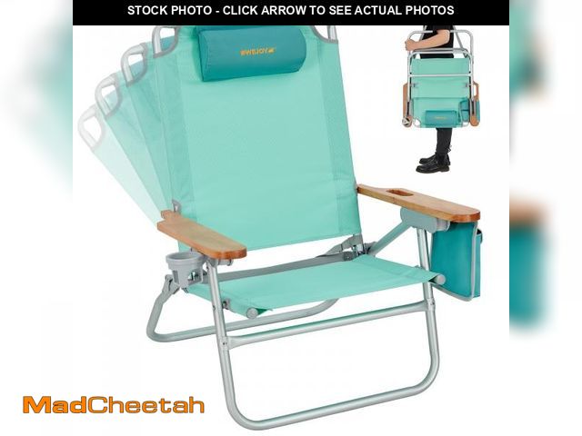 Lot 74-12160682 - #WEJOY Folding Beach Chair for Adults 4 Position Aluminum Beach Chair with Headrest, Wooden Armrests...