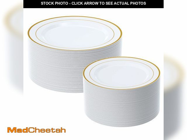 Lot 74-14603309 - FOCUSLINE Gold Plastic Plates Set of 60, Disposable Plates with Gold Rim 30 Dinner Plates 10" and 30...