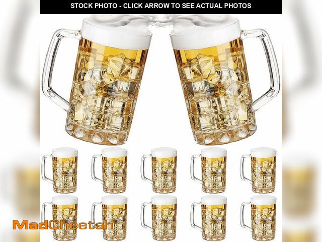 Lot 74-12714795 - Mifoci 10 Pcs Plastic Beer Mugs with Handles 20 oz Clear Beer Stein Plastic Drinking Cups for Bar Ho...