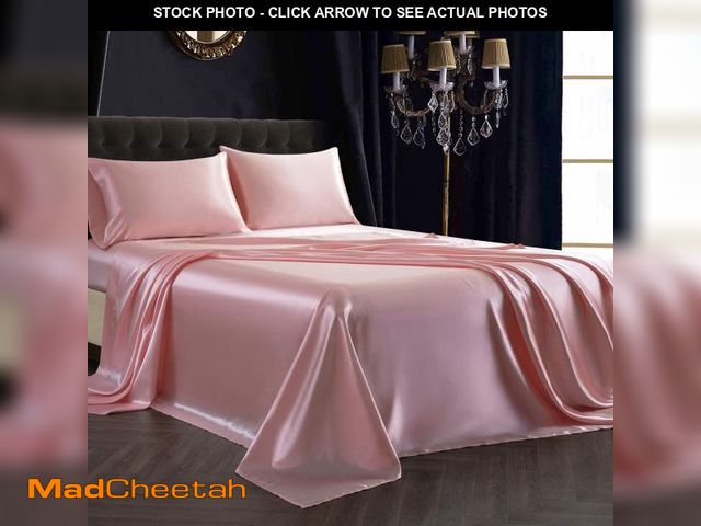 Lot 74-12312850 - SiinvdaBZX 3Pcs Twin XL Sheets Set, Blush Pink Silky Satin Sheets Twin XL Bedding Set Ultra-Soft Ext...