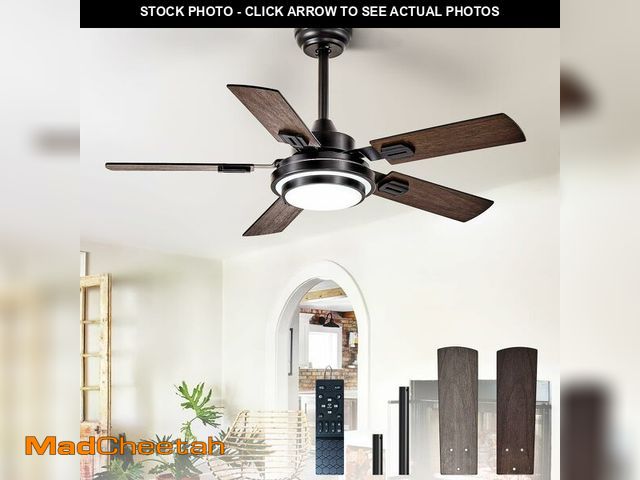Lot 74-14266270 - Depuley 42-Inch Ceiling Fan with Light: Walnut Ceiling Fans with 5 Blades Dual Finish Reversible - F...