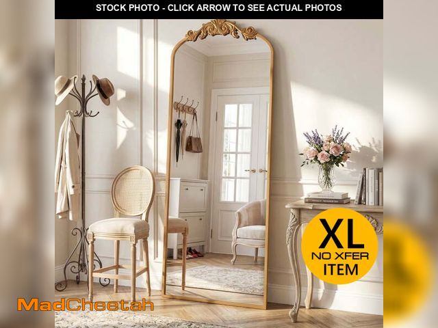 Lot 74-14435763 - Cuteday 64"x21" Arched Full Length Mirror Metal Vintage Mirror Baroque Style,Gold - UNUSED