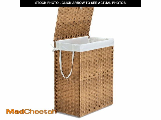 Lot 74-14372042 - JIOABL Laundry Hamper with Lid, 90L Clothes Hamper with Removable Liner Bags, Synthetic Rattan Laund...
