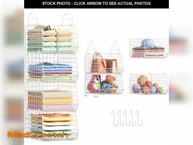 Lot 74-13041110 - 4" Extra Deeper Foldable Hanging Closet Organizer, Small Wire Cabinet Shelves and Storage with 5 S H...