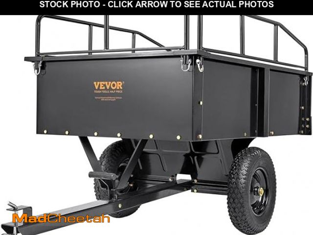 Lot 74-12492152 - VEVOR Heavy Duty ATV Dump Cart - Steel Tow Behind trailer, 750 lbs, 15 Cubic Feet Garden Utility wit...