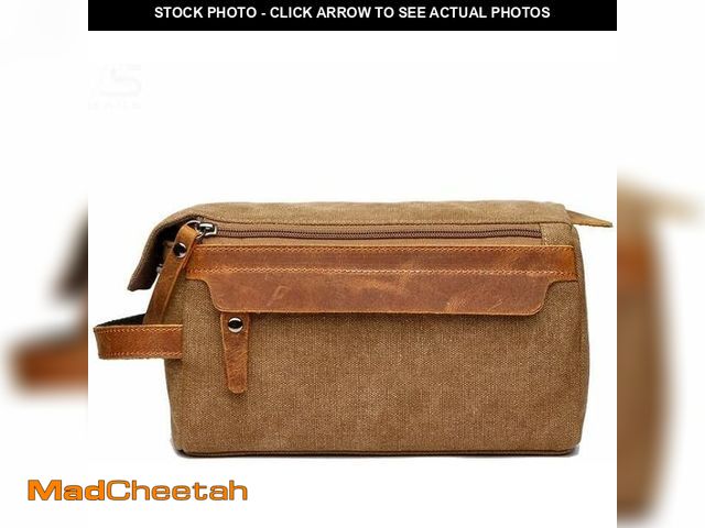 Lot 74-13768524 - Canvas Dopp Kit Stylish Travel Essential for Men and Women Khaki Mini Pouch with Leather Zipper Perf...