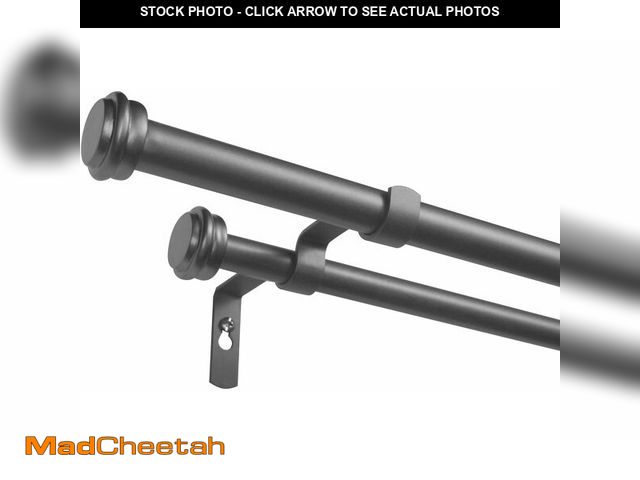 Lot 74-12664287 - EXCLUSIVE HOME Topper Double Curtain Rod and Finial Set, Gunmetal, 36"-72" - UNUSED